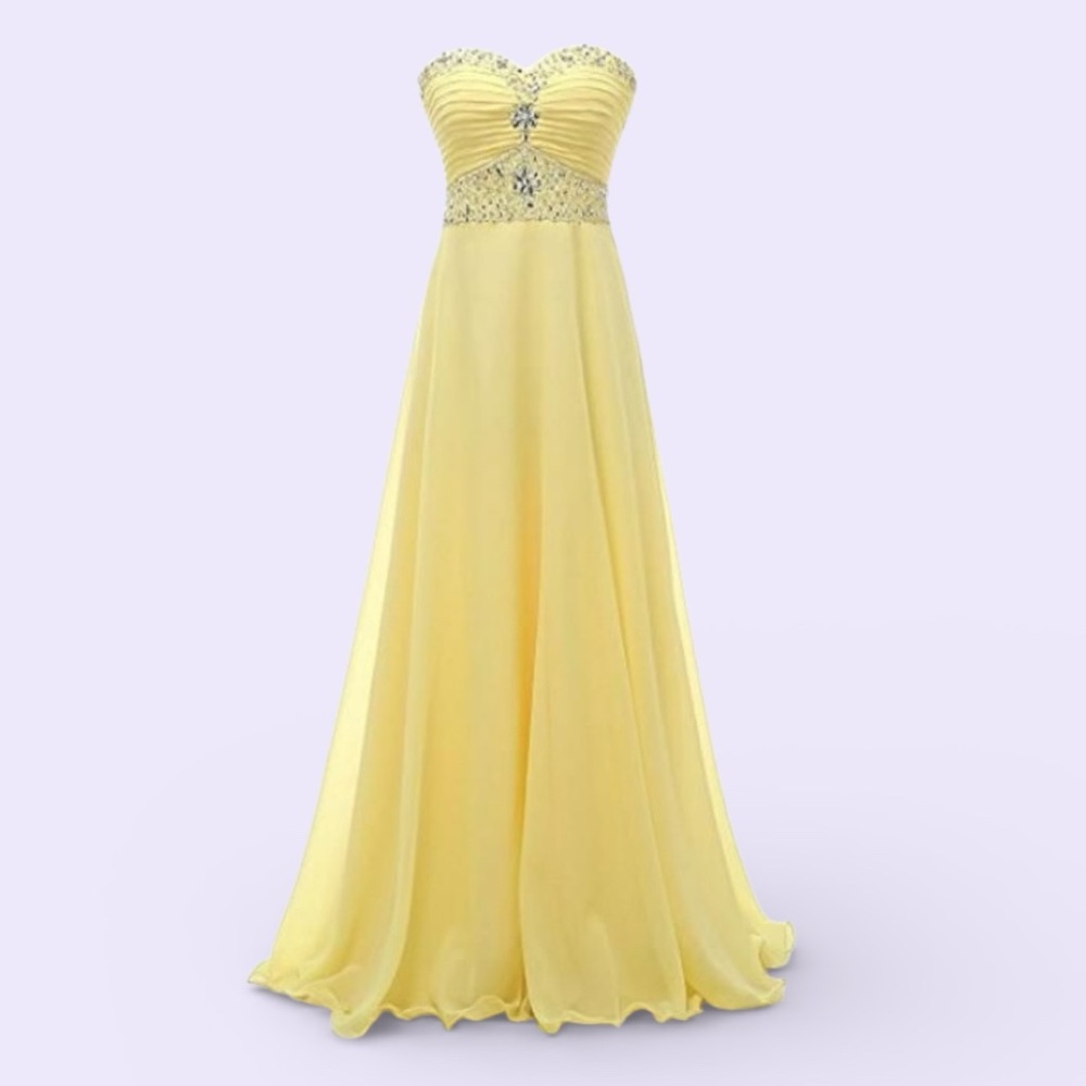 BOUTIQUE Lemon Yellow Silver Tone Jewels Strapless Formal Dress - WS
